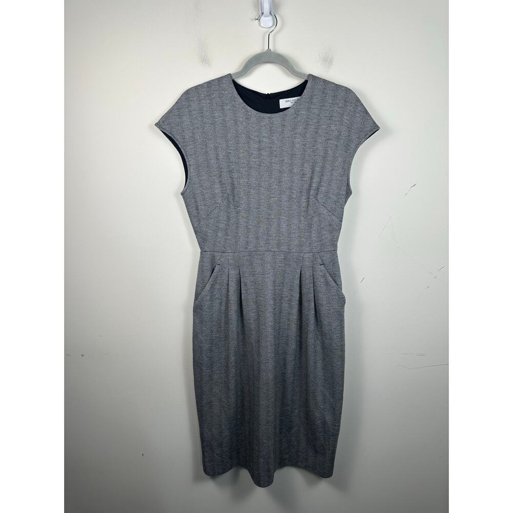 MM LaFleur Sheath Dress Women 6 Grey Excellent Chevron Wool Blend Cap Sleeve